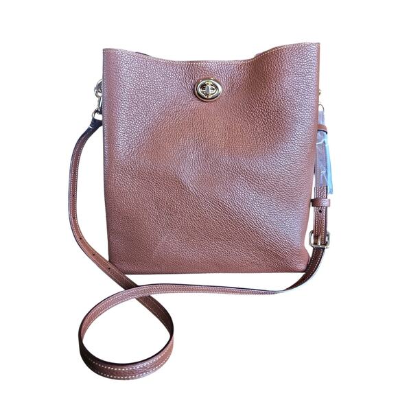 ❤️ Coach 55200 Polished Pebble Leather Charlie Bucket Cognac Crossbody - Picture 3 of 11